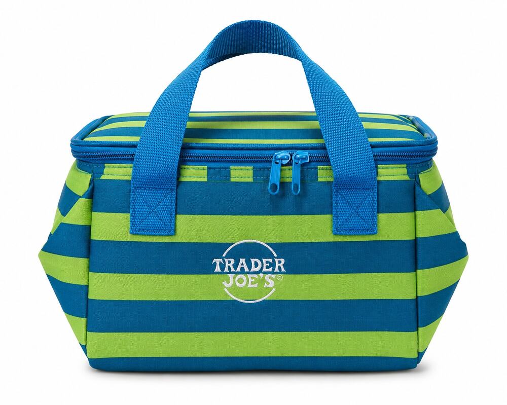 NWT Trader Joe's Striped Mini Insulated Lunch Cooler Bag Blue Green Tote